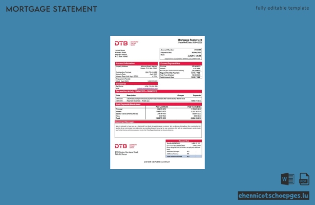 Kenya Diamond Trust Bank, Kenia, Hypothekenabrechnung (Word- und PDF-Beispiel)
